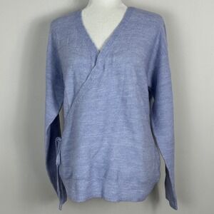 Heartloom Blue Long Sleeve Wrap Knit Sweater Womens Sz XL Cozy Antho Boho Jumper